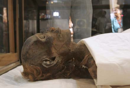 The mummy which egyptologists have identified as Sitre In is displayed at the Egyptian museum in Cairo